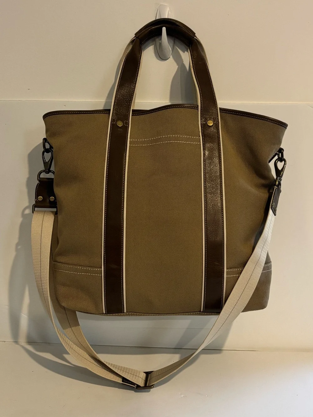 Coach RARE Leather Trim 2 Way Canvas Boat Tote/ Weekend Bag/ Work Tote